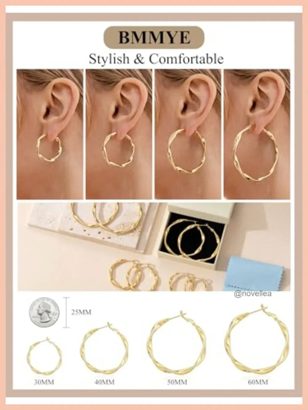 14K Gold Plated Twisted Hoop Earrings Hypoallergenic with Cubic Zirconia